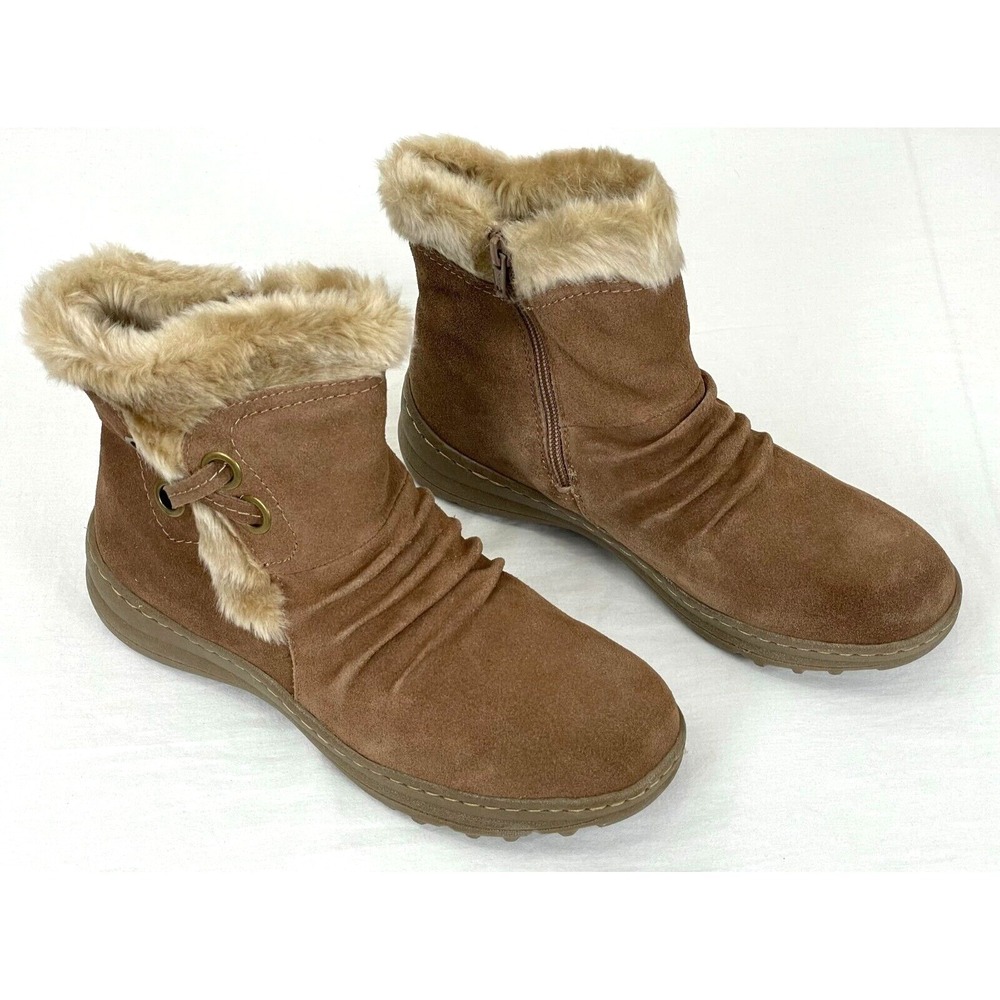 PURE SOLE Addie Faux Fur Suede Ankle Boots Womens 9 Chestnut‎ Cozy Winter